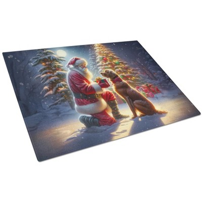 Chesapeake Bay Retriever and Santa Claus Glass Cutting Board Decorative Tempered Glass Kitchen Cutting and Serving Board Large Size Chopping Board