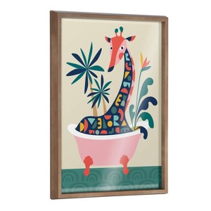 18" x 24" Blake Mid-Century Modern Giraffe in Bathtub Framed Printed Glass - Kate & Laurel All Things Decor - 1 of 4