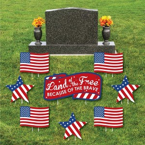 Big Dot of Happiness Patriotic - Yard Sign & Outdoor Lawn Cemetery Grave Decorations - Memorial Day Patriotic Yard Signs - Set of 8 - 1 of 4