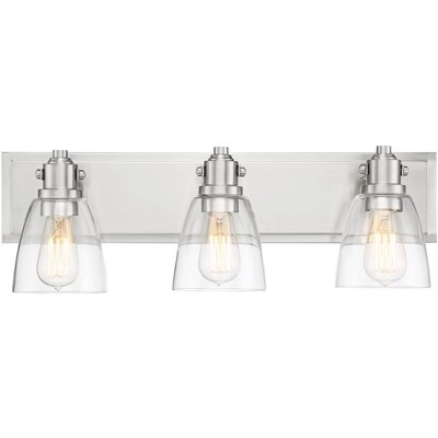 Possini Euro Design Modern Wall Light Brushed Nickel Hardwired 24" Wide 3-Light Fixture Clear Glass for Bathroom Vanity Mirror