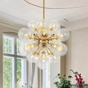 LLHZSY 21-Light Brushed Gold Chandelier with Clear Textured Glass Shade - 23 3/5" - 1 of 4