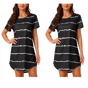 INSPIRE CHIC Women's 2 Pcs Round-Neck Curved-Hem Short-Sleeve Nightshirt Sleep Gown - 1 of 4