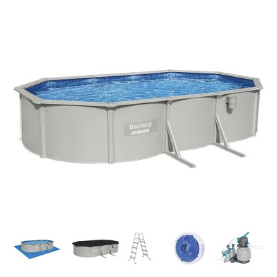 Bestway Hydrium 20' x 12' x 48" Oval Steel Wall Above Ground Pool Set with Sand Filter Pump, Skimmer and Ladder – Semi-Permanent Swimming Pool