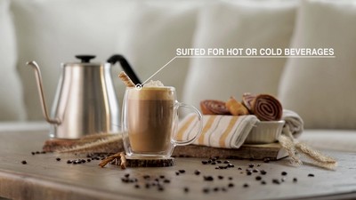 JoyJolt Aroma Double Walled Insulated Glasses - Set of 2 Double Wall Coffee Tea Glass Mugs - 13.5 oz