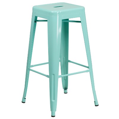 Merrick Lane Backless Metal Stool with Square Seat for Indoor-Outdoor Use