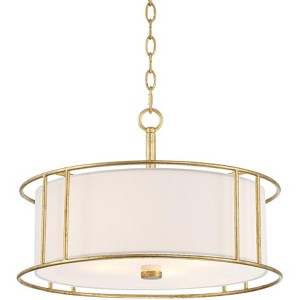 Possini Euro Design Kahna Painted Gold Pendant Chandelier 20" Wide Modern Metal Cage Frosted Glass 4-Light Fixture for Dining Room - 1 of 4