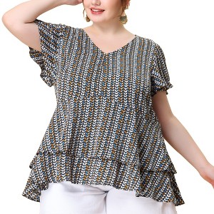 Agnes Orinda Women's Plus Size Retro Layered Flutter Sleeve V Neck Peplum Boho Blouses - 1 of 4