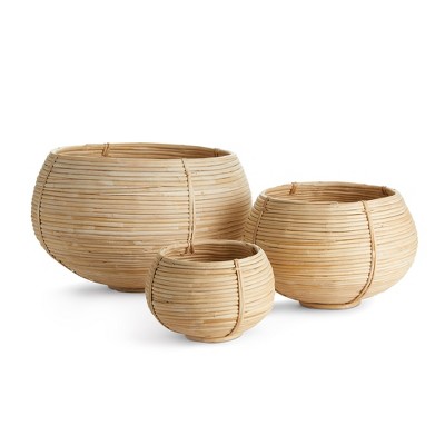 Plum & Post Cane Rattan Plant Baskets, Set Of 3