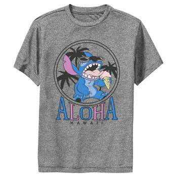 Boy's Lilo & Stitch Aloha Stitch T-shirt - Charcoal Heather - Small ...
