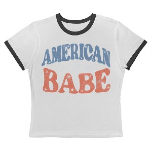 Social Collective Women's American Babe  Americana 4Th Of July Short Sleeve Graphic Cotton Retro Vintage Ranger Baby Tee - White Caviar 2X - 1 of 4