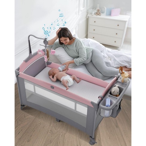 Babybond All In 1 Baby Playard Bassinet Bedside Crib Pack And Play With Sheet Diaper Changing Table Portable Large Playard Pink Target