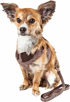 Pet Life Luxe Houndsome 2-In-1 Mesh Reversible Plaided Collared Adjustable Dog Harness-Leash
