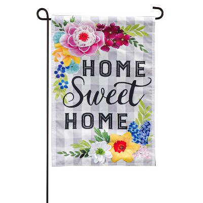 Evergreen Flag Home Sweet Home Plaid Floral Garden Linen Flag