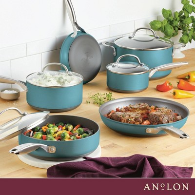 Teal Aluminum Nonstick 10-Piece Cookware Set with Glass Lids