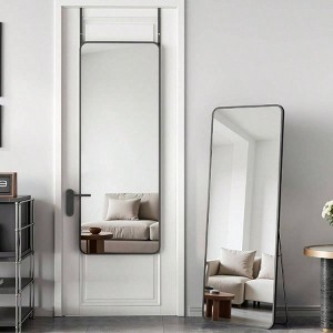 49x15" Black Round-Corner Door Mirror - Full length, mounts over door or wall for bedroom/entryway decor - 1 of 4