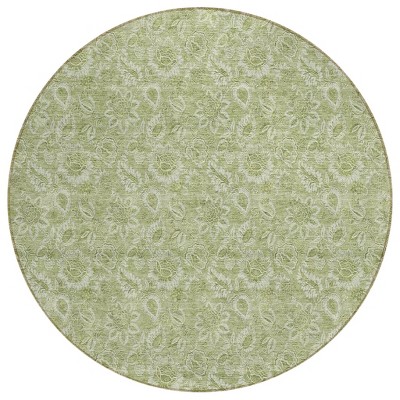 Green Blue And Ivory Floral Washable Indoor Outdoor Area Rug