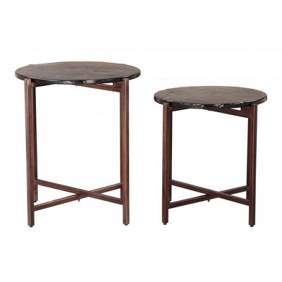 Gema Coffee Table Set – 2-Piece 24" H & 19.5" H Bronze, Recycled Sand Cast Glass & Iron by Zuo Modern