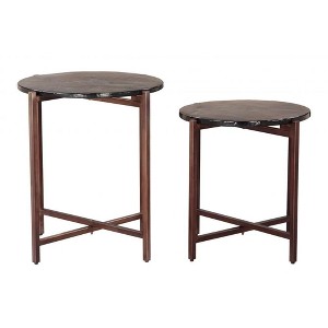 Gema Coffee Table Set – 2-Piece 24" H & 19.5" H Bronze, Recycled Sand Cast Glass & Iron by Zuo Modern - 1 of 4