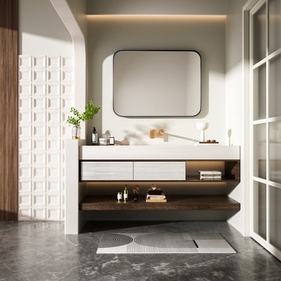 Tempered Glass Rounded Rectangle Framed Wall-Mounted Bathroom Vanity Mirror