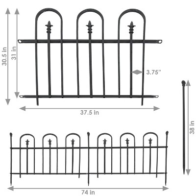 Strasbourg Black Steel Decorative Garden Fence Panels with Posts - 6' Set