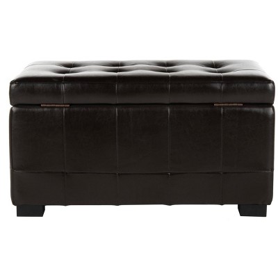 Manhattan Brown Leather Storage Bench with Beech Frame