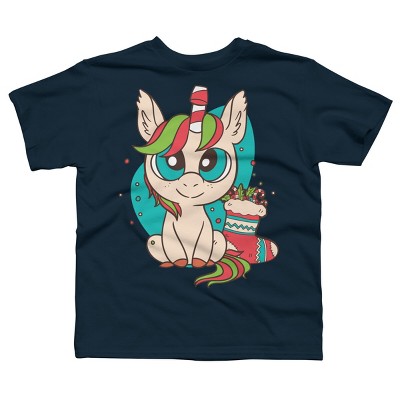Boy's Design By Humans Christmas Candy Cane Unicorn With Stocking By rasok T-Shirt