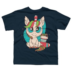 Boy's Design By Humans Christmas Candy Cane Unicorn With Stocking By rasok T-Shirt - 1 of 3