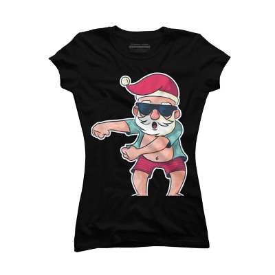 Junior's Design By Humans Funny Christmas Flossing Santa By rasok T-Shirt