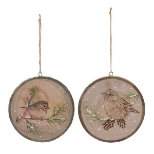 Bird Disc Ornament Set – Wood Material – Rustic Brown – 4.25 in – Set of 12 – By Melrose - 1 of 4