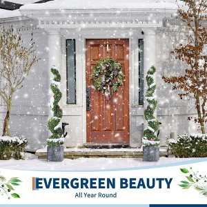 Artificial Boxwood Spiral Topiary Tree Set of 2, Potted Boxwood Topiary Plant with 7 PCS Butterfly Ornaments, Fake Shrubs Tree for Front Door - 1 of 4