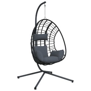 vidaXL Hanging Egg Chair with Stand Anthracite Rattan and Steel - 1 of 1