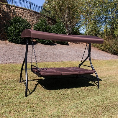 Flash Furniture 3 Seat Outdoor Steel, Patio Swings With Canopy