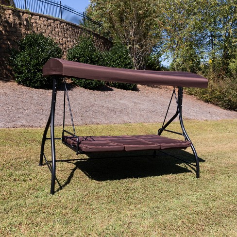 Flash Furniture 3 Seat Outdoor Steel Converting Patio Swing Canopy Hammock With Cushions Outdoor Swing Bed Brown Target