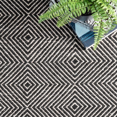 Black Geometric Wool and Cotton Runner Rug, 2' 6" x 6'