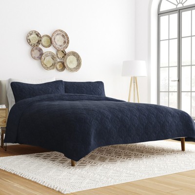 Quilted Coverlet and Shams Set Damask Square Herringbone Pattern - Becky Cameron