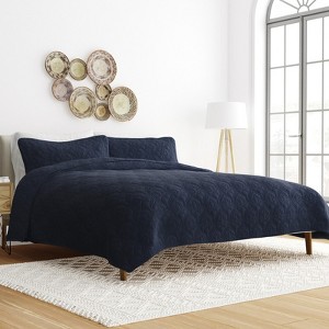 Quilted Coverlet and Shams Set Damask Square Herringbone Pattern - Becky Cameron - 1 of 4