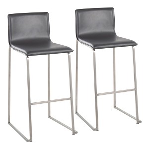 Faux Leather Padded Contemporary Barstool with Metal Base and Built-In Footrest for Kitchen Island or Home Bar, Set of 2 - 1 of 4