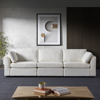 113"Modern Sectional Couches For Sale,Gray 3 Seater Recliner Sofa,Modular Sofa With Recliner,Chenille Knock Down Sofa Couch,Lounge Sofa-Cuddlewood