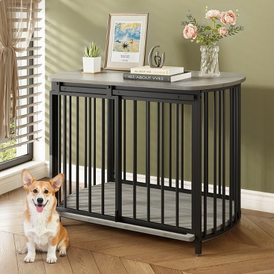 LAOTIES 31" Wooden Dog Crate Furniture,Indoor Dog Kennel End Table With Double Doors For Small And Medium Dogs