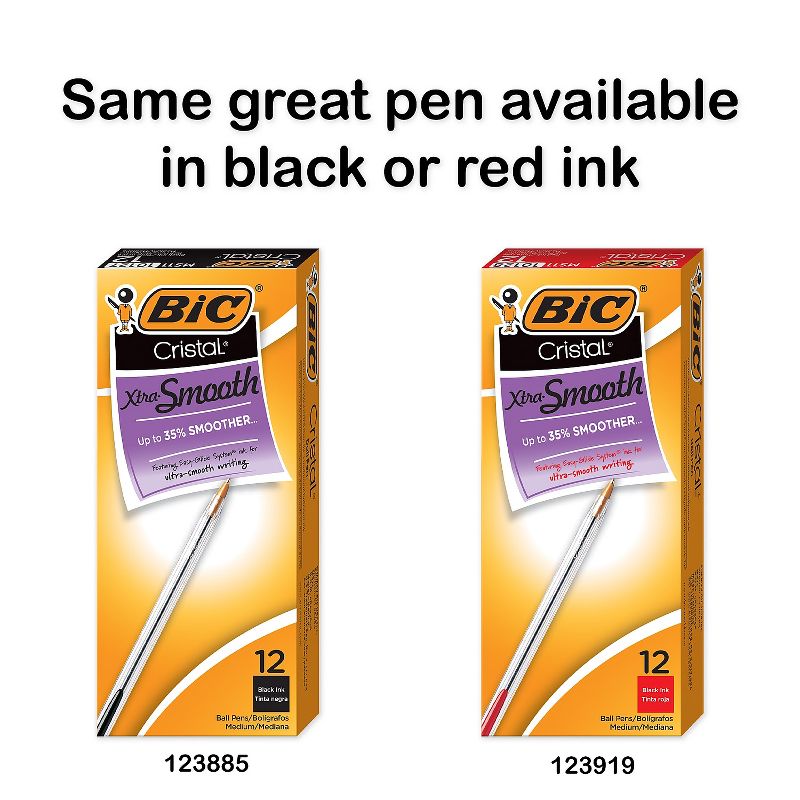Bic Cristal Xtra Smooth Ballpoint Stick Pen Blue Ink 1mm Medium Dozen MS11BE, 2 of 10