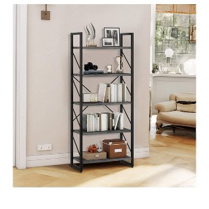 5 Tier Industrial Bookshelf Bookcase Plant Stand Storage Rack With Metal Frame Living Room Home Office,Books Holder Organizer - 1 of 4