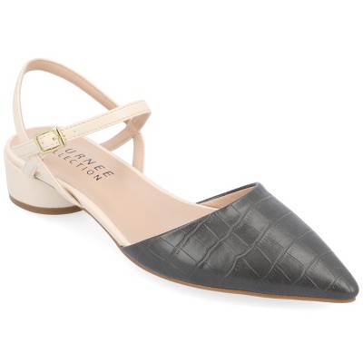 Journee Collection Womens Brynn Croco Vegan Leather Pointed Toe Flats
