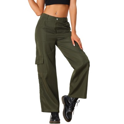Allegra K Women's Vintage High Waist Stretch Denim Bell Bottoms Jeans Army Green  Large : Target