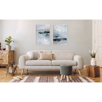 Set of 2 White Beaded Framed Abstract Canvas Art 23"x33"