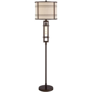 Franklin Iron Works Elias Industrial Rustic Floor Lamp 65 1/2" Tall Oil Rubbed Bronze LED Nightlight Off White Drum Shade for Living Room Bedroom Home - 1 of 4