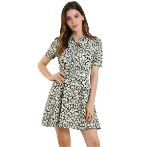 INSPIRE CHIC Women's Short Sleeve Tie Collar Floral Dress - 1 of 4