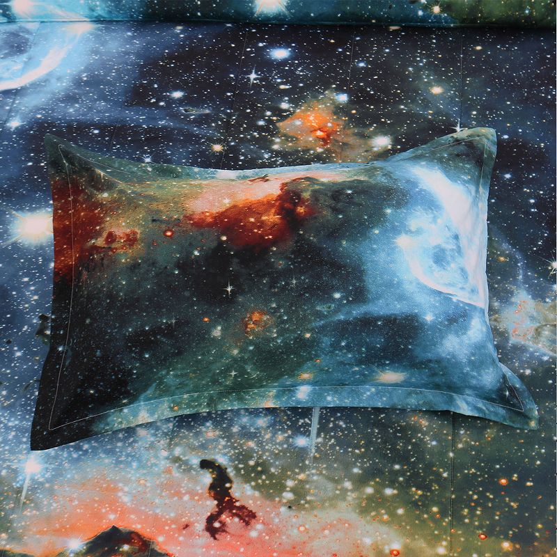 PiccoCasa Polyester Galaxies All-season Reversible Comforter & Pillowcase Sets Galaxies 2 Pcs Twin Blue, 4 of 8