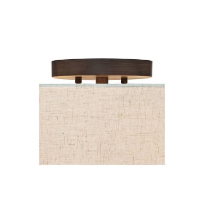Bronze Flush Mount Ceiling Light with Oatmeal Drum Shade
