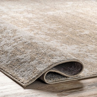 Beige Abstract Synthetic 8' x 10' Oval Area Rug