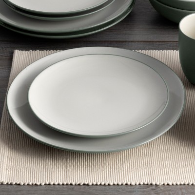 Green and Cream Ceramic Matte Dinner Plates, Set of 4